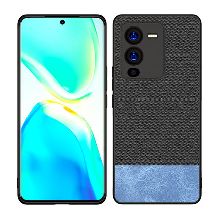 Mobizang Soft Fabric & Leather Hybrid Protective Case Cover for Vivo V25 PRO (5G) (Black,Blue)