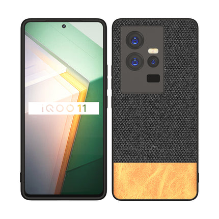 Mobizang Soft Fabric & Leather Hybrid for IQOO 11 Back Cover | Shockproof Hybrid Slim Hard Anti Slip Back Case (Black , Brown)