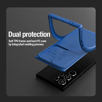 Mobizang Camshield Back Cover for Samsung Galaxy S24 ULTRA | Inbuilt Slider Shockproof Lens Protection Case (Blue)