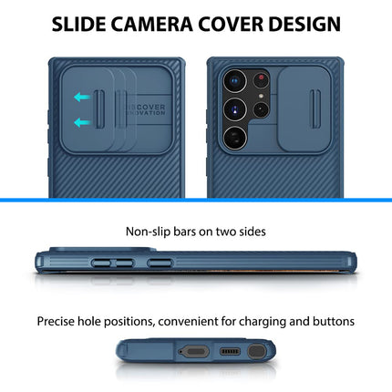 Mobizang Camshield Back Cover for Samsung Galaxy S22 Ultra | Inbuilt Slider Shockproof Lens Protection Case (Blue)