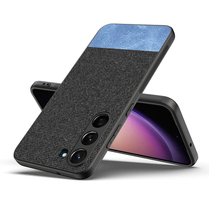 Mobizang Soft Fabric & Leather Hybrid for Samsung Galaxy S23 Plus Back Cover | Shockproof Hybrid Slim Hard Anti Slip Back Case (Black , Blue)