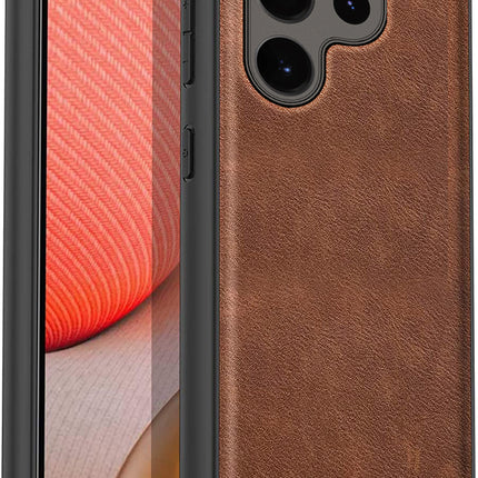 Mobizang Tux Leather Back Cover for Samsung Galaxy S24 Ultra | Slim Shockproof Camera Protection Bumper Case (Brown)