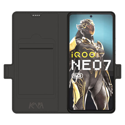 Mobizang Noble Slim Magnetic Leather Flip Case Cover for Vivo IQOO Neo 7 (5G) | Card Holder Stand Leather Flip Wallet Case (Black)