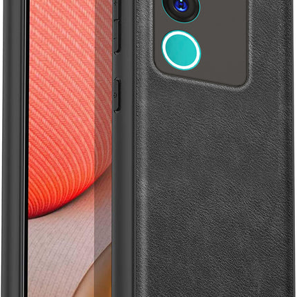 Mobizang Tux Leather Back Cover for Vivo V29 (5G) / Vivo V29 Pro (5G) | Slim Shockproof Camera Protection Bumper Case (Black)