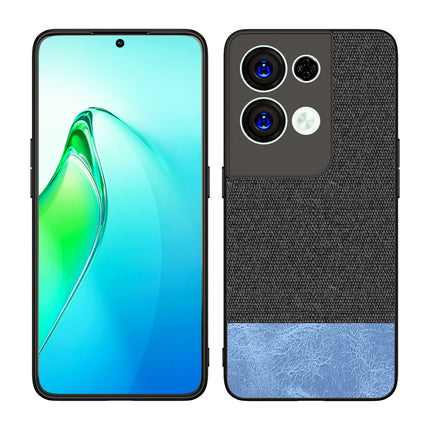 Mobizang Soft Fabric & Leather Hybrid Protective Back Case Cover for Oppo Reno 8 PRO (5G) (Black,Blue)