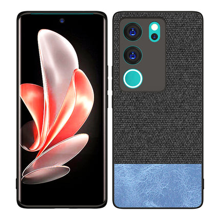 Mobizang Soft Fabric & Leather Hybrid Protective Back Cover for Vivo V29 (5G) / Vivo V29 Pro (5G) | Shockproof Slim Hard Anti Slip Back Case (Black::Blue)