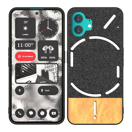 Mobizang Soft Fabric & Leather Hybrid Protective Back Cover for Nothing Phone 2 | Shockproof Slim Hard Anti Slip Back Case (Black::Brown)