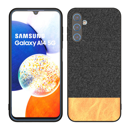 Mobizang Soft Fabric & Leather Hybrid Protective Case Cover for Samsung Galaxy A14 (5G) | Shockproof Slim Hard Anti Slip Back Case (Black,Brown)