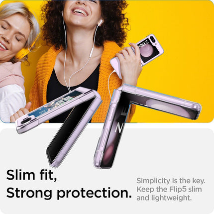 Mobizang Phantom Ultra Thin Back Case for Samsung Galaxy Z Flip 5 with Front Tempered Glass | Electroplated Edges Full Body Protection Back Cover (Clear)