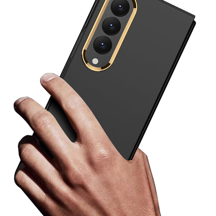 Mobizang Ultra Thin PC Case with Golden Lens Ring for Galaxy Z Fold4 - Black