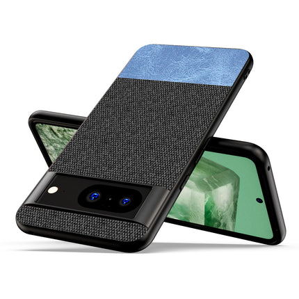 Mobizang Soft Fabric & Leather Hybrid Protective Back Cover for Google Pixel 8 PRO | Shockproof Slim Hard Anti Slip Back Case (Black::Blue)