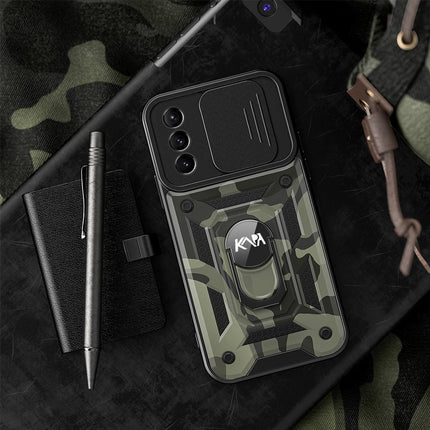 Mobizang Tank Back Cover for Samsung Galaxy S23 Ultra , Inbuilt Ring + Slider Shockproof Lens Protection Case, Black