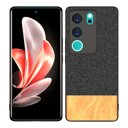 Mobizang Soft Fabric & Leather Hybrid Protective Back Cover for Vivo V29 (5G) / Vivo V29 Pro (5G) | Shockproof Slim Hard Anti Slip Back Case (Black::Brown)
