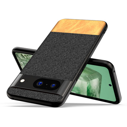 Mobizang Soft Fabric & Leather Hybrid Protective Back Cover for Google Pixel 8 | Shockproof Slim Hard Anti Slip Back Case (Black::Brown)