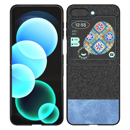 KAPA Soft Fabric & Leather Hybrid Protective Back Cover for Samsung Galaxy Z Flip 5 | Shockproof Slim Hard Anti Slip Back Case (Black , Blue)