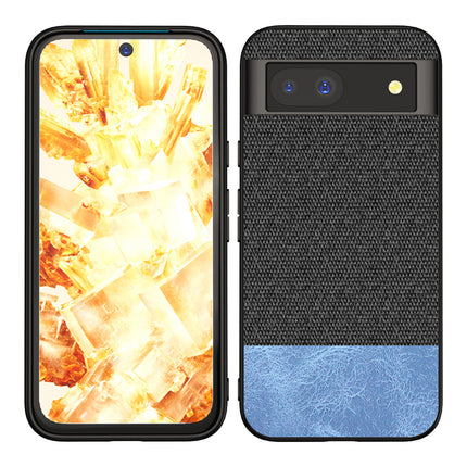 Mobizang Soft Fabric & Leather Hybrid Protective Back Cover for Google Pixel 8A | Shockproof Slim Hard Anti Slip Back Case (Black , Blue)