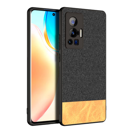 Soft Fabric & Leather Hybrid Protective Case Cover for Vivo X70 PRO (Black,Brown)