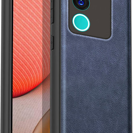 Mobizang Tux Leather Back Cover for Vivo V29 (5G) / Vivo V29 Pro (5G) | Slim Shockproof Camera Protection Bumper Case (Blue)