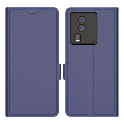 Mobizang Noble Slim Magnetic Leather Flip Case Cover for Vivo IQOO Neo 7 (5G) | Card Holder Stand Leather Flip Wallet Case (Blue)