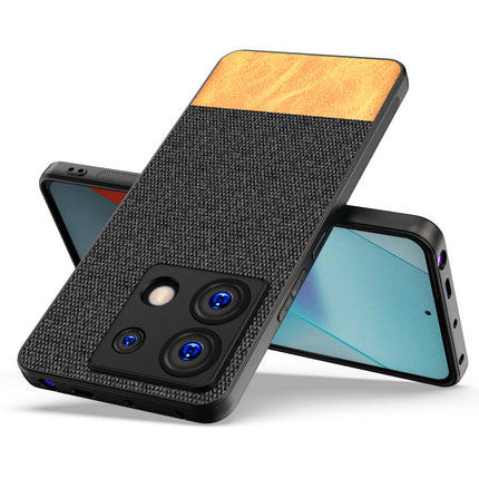 Mobizang Soft Fabric & Leather Hybrid Protective Back Cover for Redmi Note 13 PRO | Shockproof Slim Hard Anti Slip Back Case (Black , Brown)