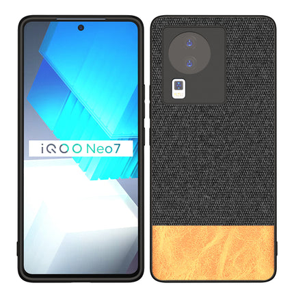 Mobizang Soft Fabric & Leather Hybrid for Vivo IQOO Neo 7 (5G) Back Cover | Shockproof Hybrid Slim Hard Anti Slip Back Case (Black, Brown)