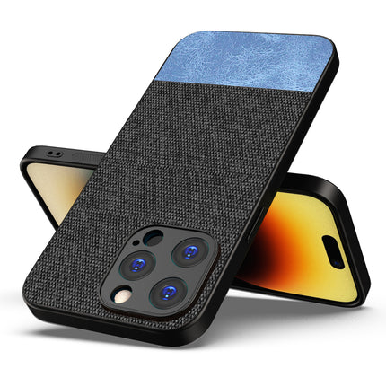 Mobizang Soft Fabric & Leather Hybrid Protective Back Cover for Apple iPhone 15 Pro | Shockproof Slim Hard Anti Slip Back Case (Black::Blue)