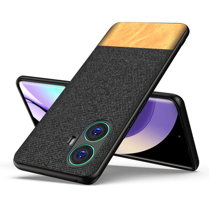 Mobizang Soft Fabric & Leather Hybrid for Realme 10 Pro Plus Back Cover | Shockproof Hybrid Slim Hard Anti Slip Back Case (Black , Brown)