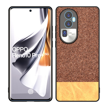 Mobizang Soft Fabric & Leather Hybrid Protective Back Cover for Oppo Reno 10 Pro Plus | Shockproof Slim Hard Anti Slip Back Case (Brown)