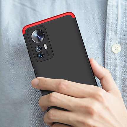 Mobizang Double Dip Full 360 Protection Back Case Cover for Redmi Note 12 Pro (Red , Black)