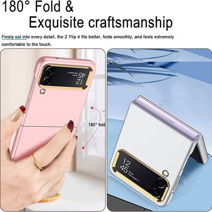 Mobizang Ultra Thin Back Case for Samsung Galaxy Z Flip4, Inbuilt Camera Protecting Ring Back Cover, White