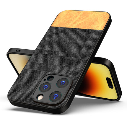 Mobizang Soft Fabric & Leather Hybrid Protective Back Cover for Apple iPhone 15 Pro | Shockproof Slim Hard Anti Slip Back Case (Black::Brown)