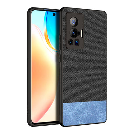 Soft Fabric & Leather Hybrid Protective Case Cover for Vivo X70 PRO (Black,Blue)
