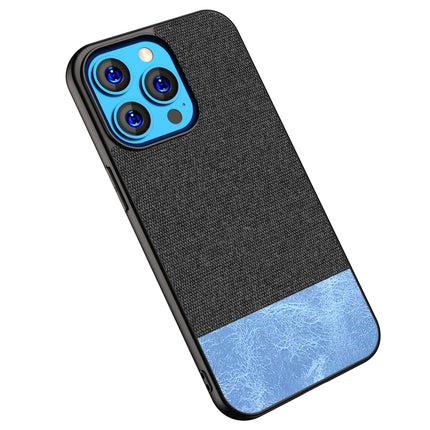 Mobizang Soft Fabric & Leather Hybrid Protective Back Case Cover for Apple iPhone 14 Mini (Black,Blue)
