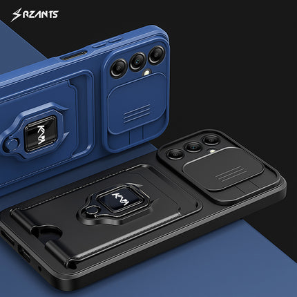 Mobizang Bisen Back Cover for Samsung Galaxy A54 (5G) | Inbuilt Camera Slider Ring Stand and Card Pocket Shockproof Slim Bumper Back Case (Black)