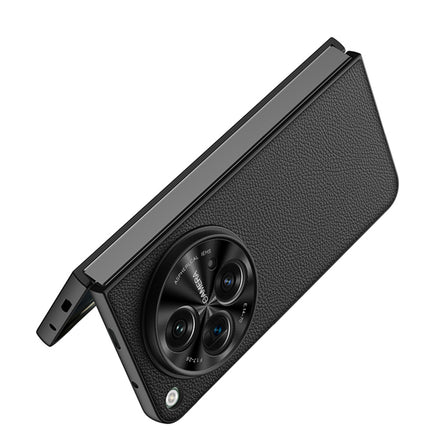 Mobizang Thin Protective Leather Cover for OnePlus Open | Shockproof Case with Inbuilt Screen Tempered Glass , Black