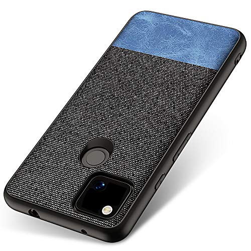 Soft Fabric and Leather Hybrid Protective Case Cover for Google Pixel 4A, Black and Blue