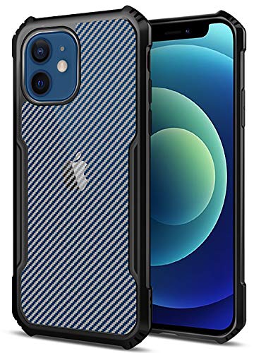 Beetle Carbon Back Case for Apple iPhone 12 (6.1) / iPhone 12 Pro (6.1), [Military Grade Protection] Shock Proof Slim Hybrid Bumper Back Cover, Black