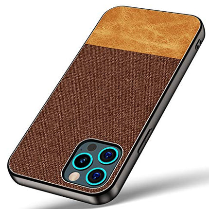 Soft Fabric & Leather Hybrid Protective Case Cover for Apple iPhone 12 PRO MAX (6.7) (Brown)