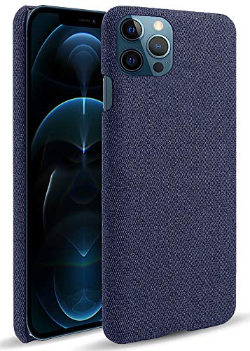 Woven Soft Fabric Case for Apple iPhone 12 Pro Max (6.7) Back Cover, Shock Protection Slim Hard Anti Slip Back Cover, Blue