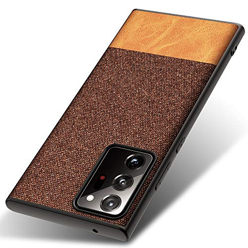 Soft Fabric & Leather Hybrid Protective Case Cover for Samsung Galaxy Note 20 Ultra (Brown)