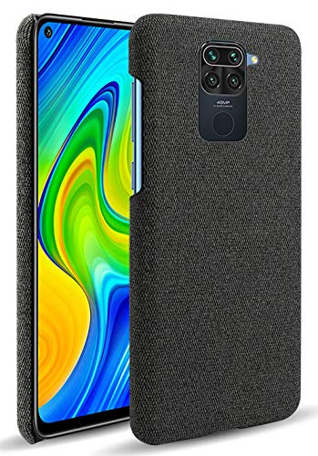 Woven Soft Fabric Case for Redmi Note 9 Back Cover, Shock Protection Slim Hard Anti Slip Back Cover, Black