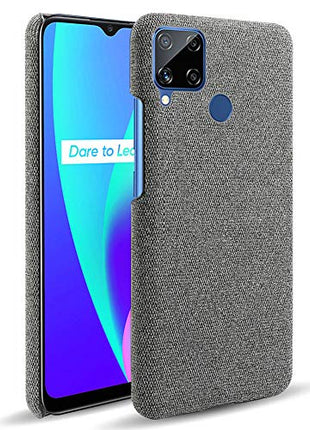 Woven Soft Fabric Case for Realme C15 Back Cover, Shock Protection Slim Hard Anti Slip Back Cover, Grey