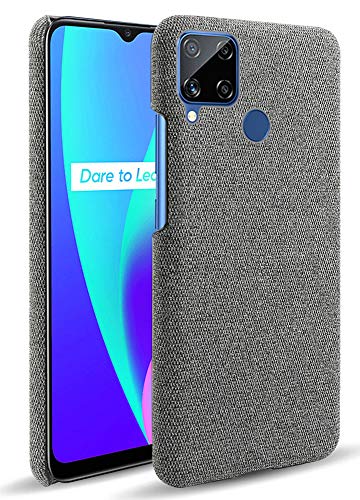 Woven Soft Fabric Case for Realme C15 Back Cover, Shock Protection Slim Hard Anti Slip Back Cover, Grey
