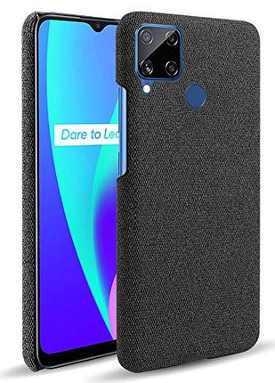 Woven Soft Fabric Case for Realme C15 Back Cover, Shock Protection Slim Hard Anti Slip Back Cover, Black