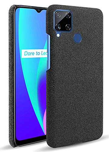 Woven Soft Fabric Case for Realme C15 Back Cover, Shock Protection Slim Hard Anti Slip Back Cover, Black