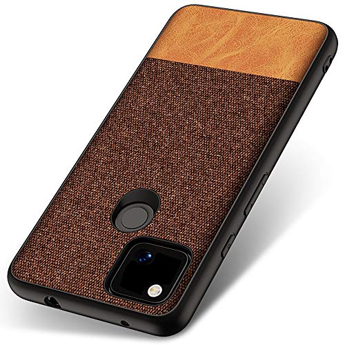 Soft Fabric and Leather Hybrid Protective Case Cover for Google Pixel 4A (Brown)