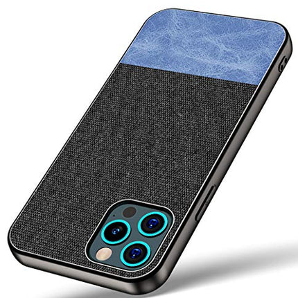 Soft Fabric & Leather Hybrid Protective Case Cover for Apple iPhone 12 PRO MAX (6.7) (Black, Blue)