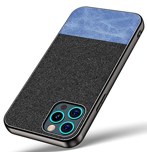 Soft Fabric & Leather Hybrid Protective Case Cover for Apple iPhone 12 PRO MAX (6.7) (Black, Blue)