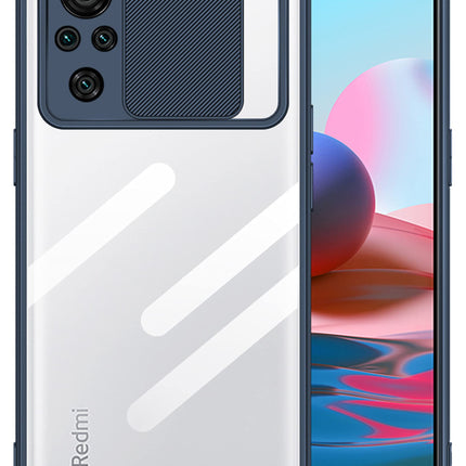 Slider Back Cover for Redmi Note 10 / Note 10S, [Military Grade Protection] Shockproof Slim Clear Camera Shield Bumper Back Case (Blue)