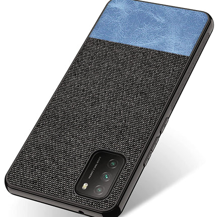 Soft Fabric & Leather Hybrid Protective Case Cover for Poco M3 (Black,Blue)